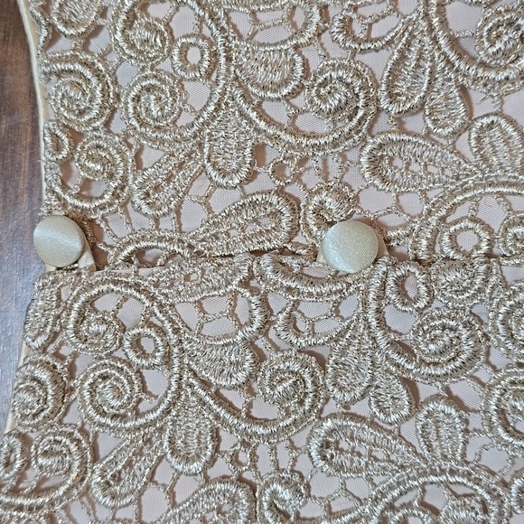 Talbots Cream Lace Gold Metallic Formal Top - Picture 6 of 10